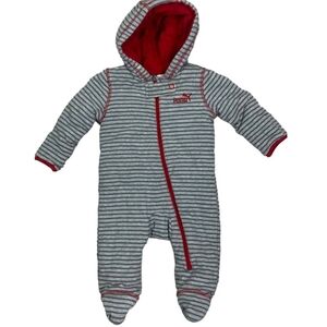 Puma Babies Hooded Grey Striped‎ Soft Cotton Jersey Bunting/Snowsuit Full Zip